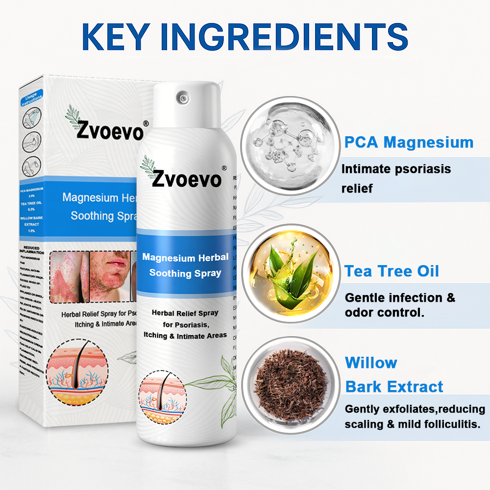 Službena trgovina: Zvoevo® 👾 Magnezijev biljni sprej protiv psorijaze — Odobreno od strane FDA (Ublažava psorijazu i ekcem, poboljšava bakterijske infekcije u području genitalija, liječi rozaceu i hidradenitis suppurativu, te akne i bradavice
