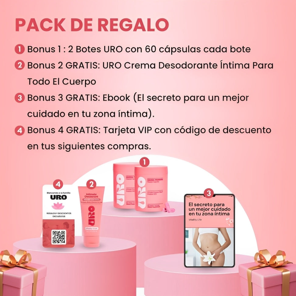 Probiotice pentru femei URO - 60 de capsule (Pachet de 1) - Capsule cu prebiotice și probiotice pentru un echilibru sănătos al pH-ului și controlul mirosului 🟢